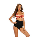 Damen Zweiteiliges Bikini-Set mit kariertem Oberteil und hohem Bund R&B
