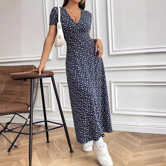 Damen Maxi-Kleid mit Blumenmuster und V-Ausschnitt R&B