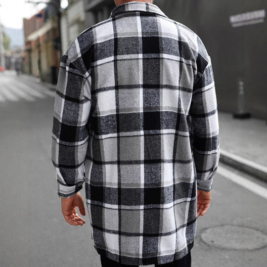 Herren nan kariertes Longline-Überhemd mit aufgesetzten Brusttaschen und Knopfleiste R&B
