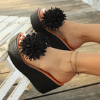 Damen Plateau-Sandalen mit floralem Applikationsdesign