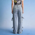 Damen Weite Cargo-Jeans mit BindR&Bändern