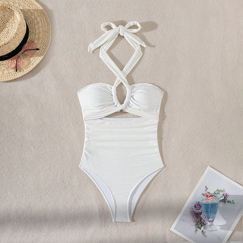 Damen Einteiler Badeanzug mit modischem Wickeldesign und aufregenden Cut-Out-Details R&B