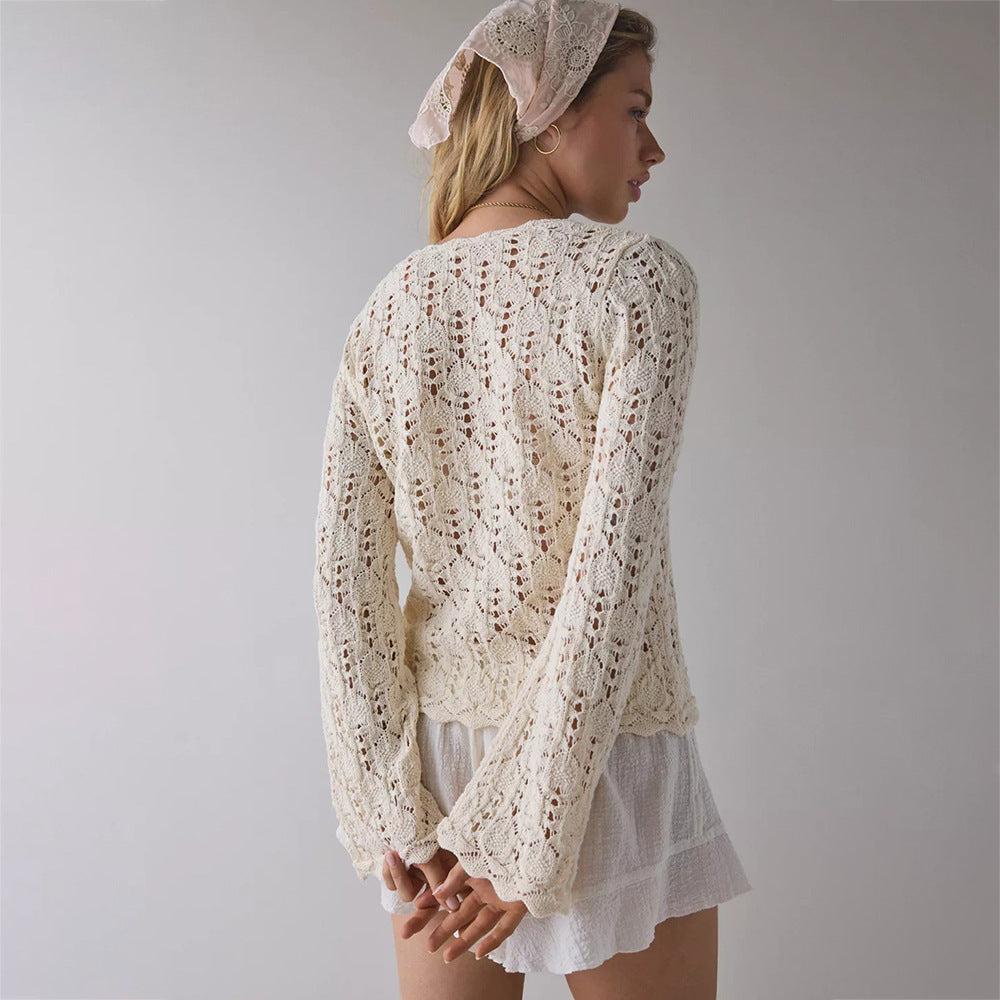 Damen luftiger Häkelstrick-Cardigan R&B