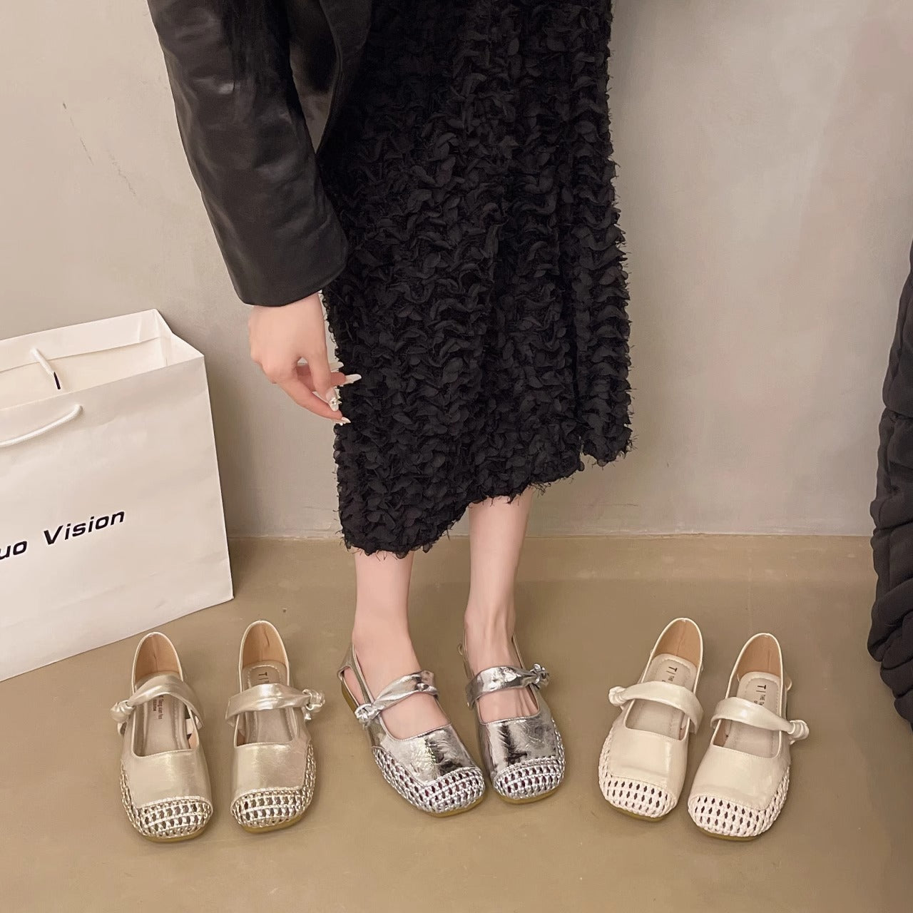 Damen Ballerinas mit modischem Riemchen und elegantem Flechtdetail R&B