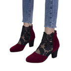 Damen Elegante und modische Ankle Boots mit floralen Spitzeinsatz und glitzerndem Absatz R&B