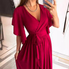Damen Elegantes Maxikleid mit voluminösen Ärmeln und schickem Beinschlitz R&B