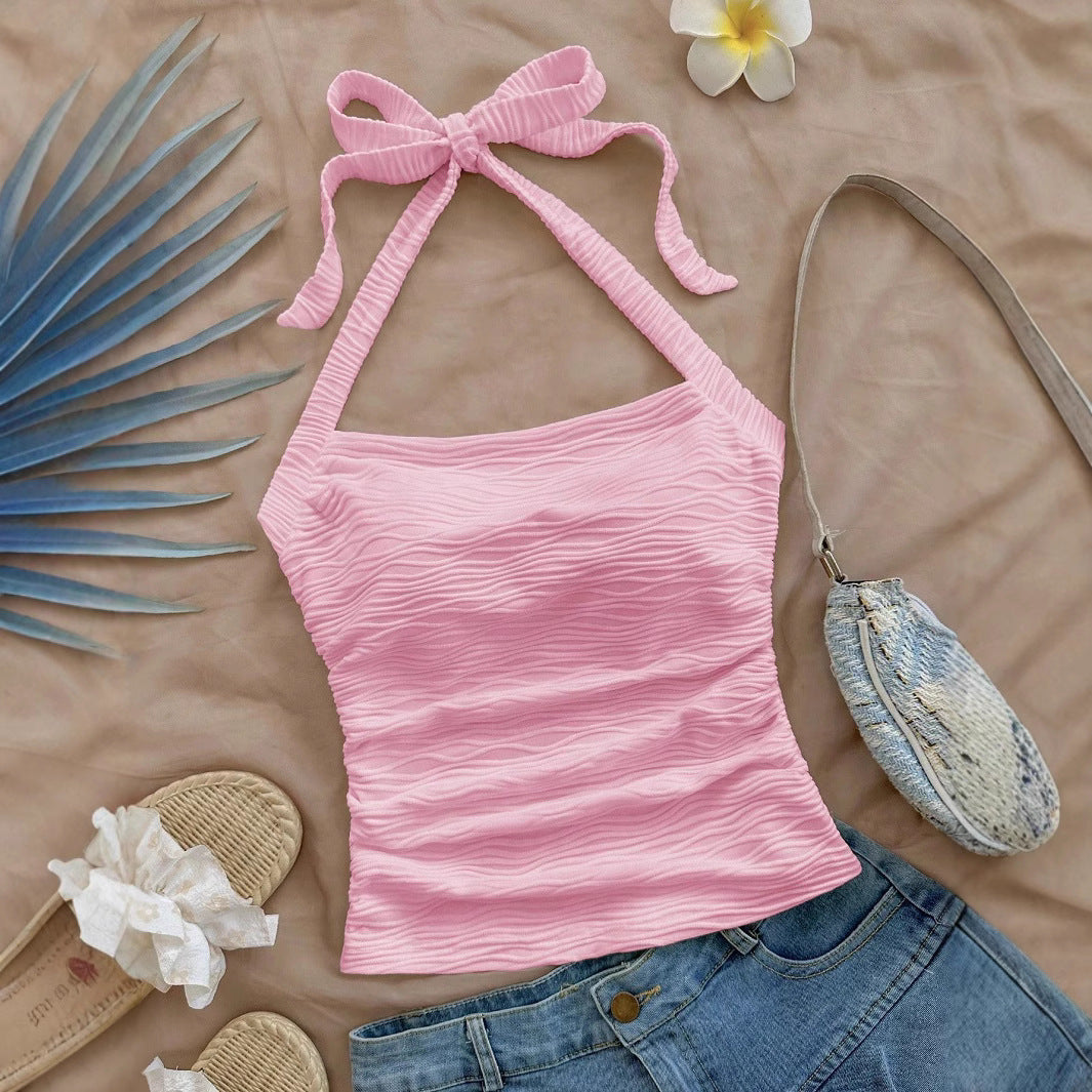 Damen Trägershirt mit dekorativem Knoten und wellenförmigem Design R&B