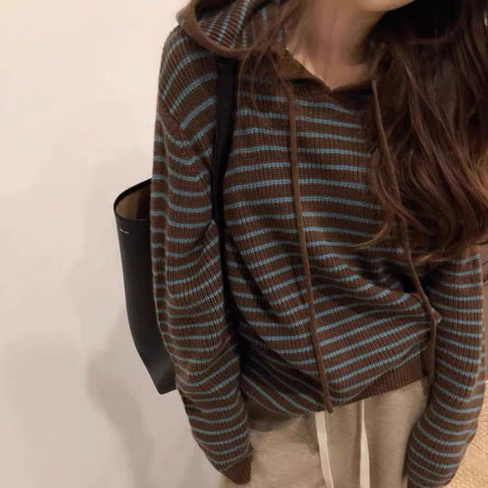 Damen Gemütlicher Kapuzenpullover mit Streifenmuster R&B