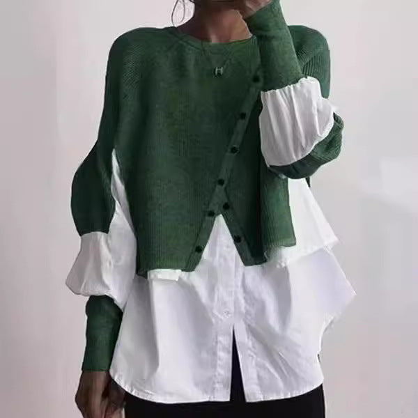 Damen modische Strickjacke mit geknöpften Details und Blusenüberwurf R&B