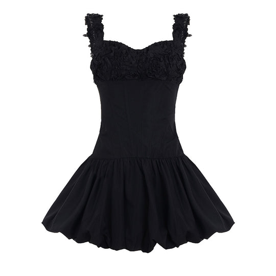 Damen Minikleid mit floralem Spitzenoberteil und voluminösem Rock R&B