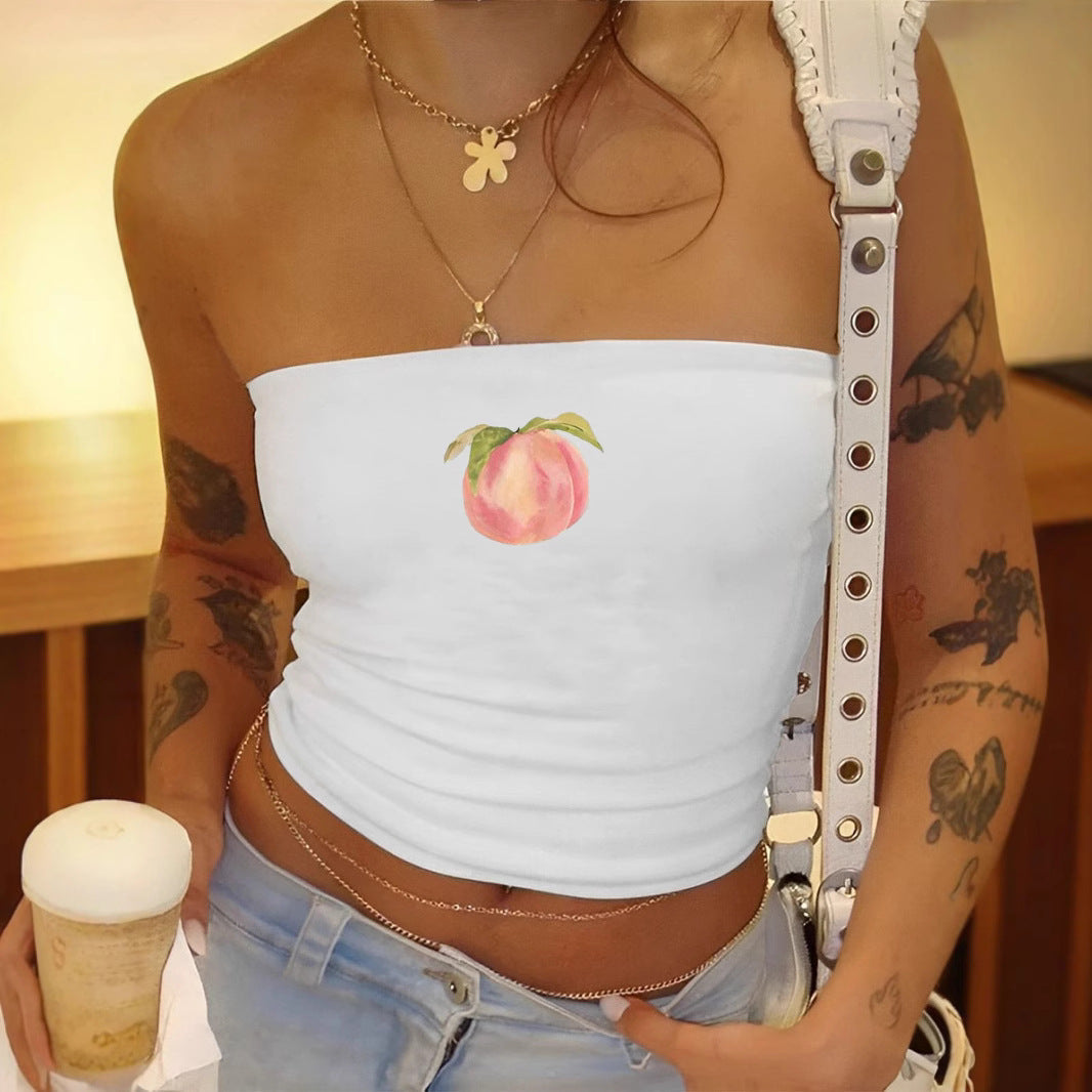 Damen Bandeau-Oberteil mit fruchtigem Motiv und figurbetontem Schnitt R&B
