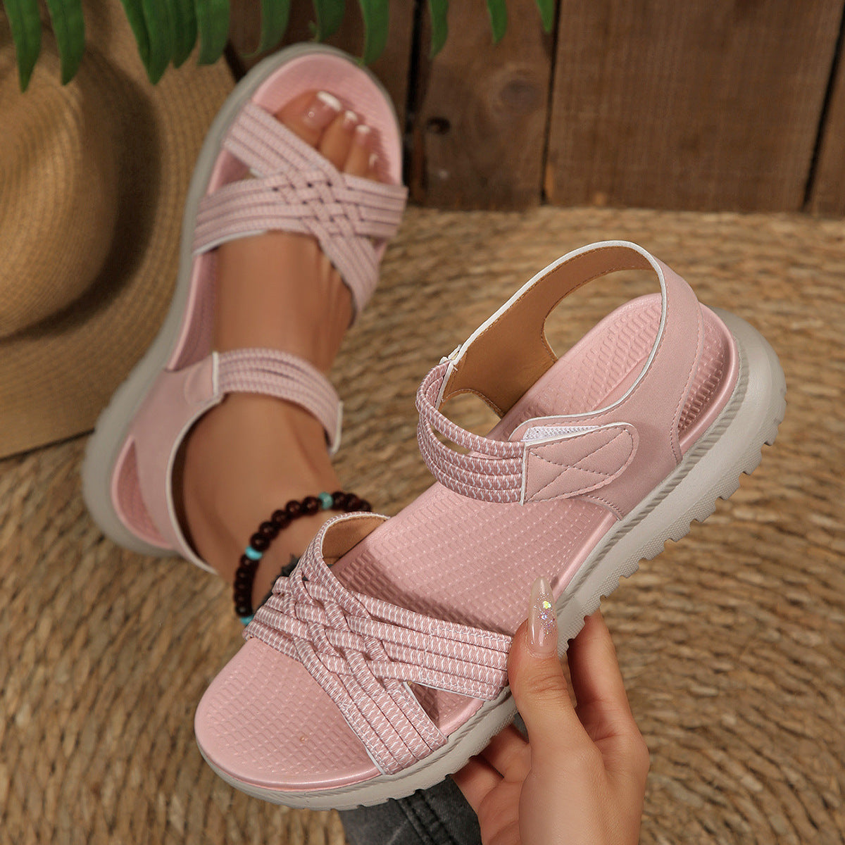 Damen Freizeitsandalen mit geflochtenem Riemen und rutschfester Sohle R&B
