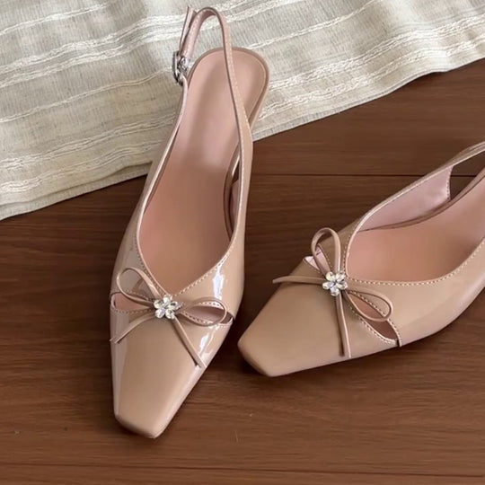 Damen Slingback-Pumps mit eleganter Schleifenverzierung und komfortablem Blockabsatz R&B