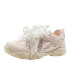 Damen Sportliche Sneakers mit dekorativen Perlenschnürsenkeln und atmungsaktiver Mesh-Oberfläche
