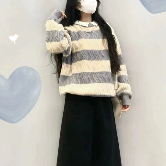 Damen Modischer Strickpullover mit strukturiertem Wellenmuster R&B