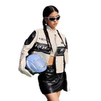Damen cropped Bikerjacke mit einzigartigen Grafikdetails R&B