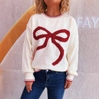 Damen Strickpullover mit verspieltem Schleifenmotiv und elegantem Abschluss R&B
