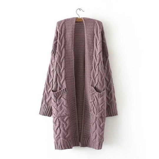 Damen Strickjacke mit grobem Zopfmuster und Taschen R&B