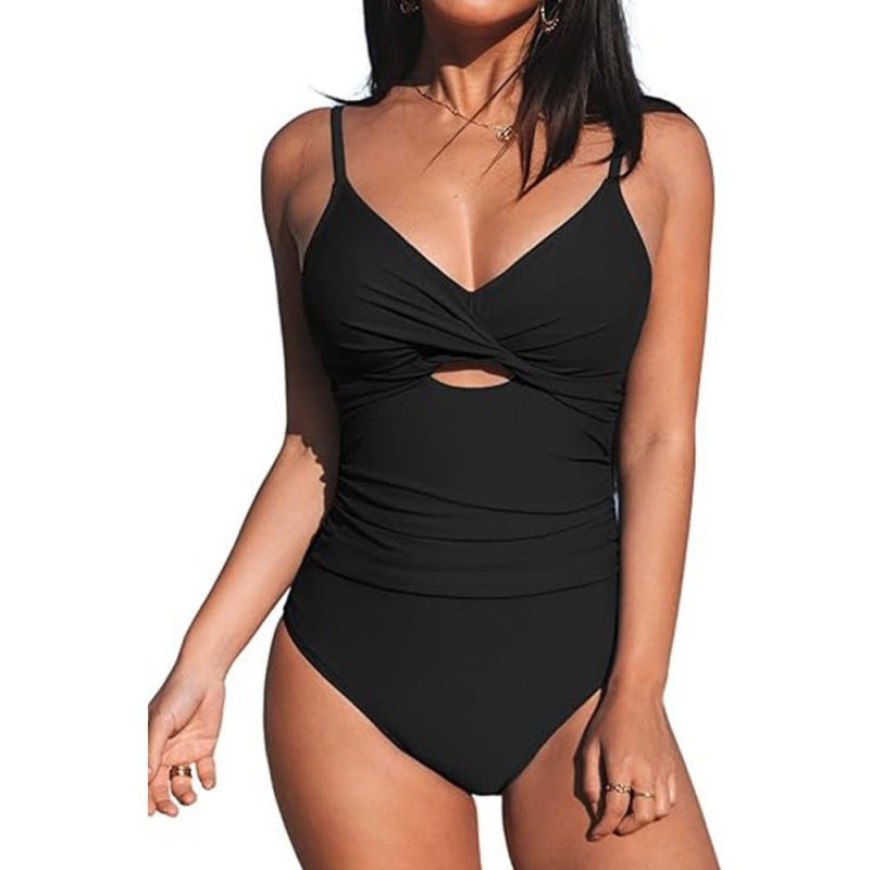 Damen Einteiler Badeanzug mit modernem Wickeldetail und verstellbaren Trägern R&B