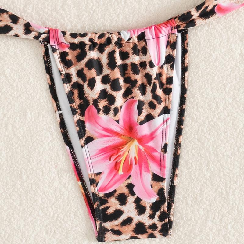 Damen Bikini-Set mit floralem Leopardenmuster und elegantem Knotendetail R&B