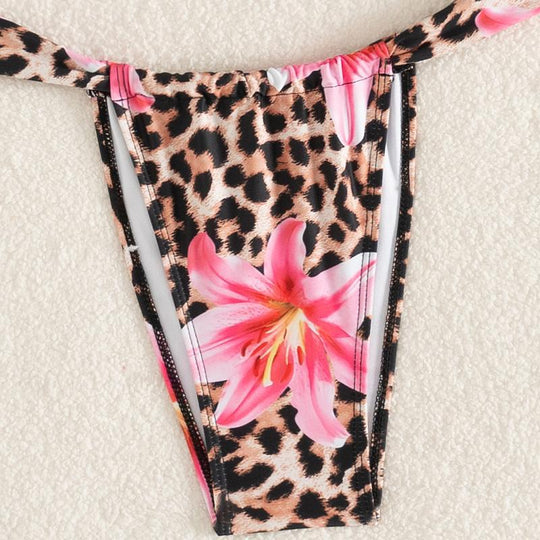 Damen Bikini-Set mit floralem Leopardenmuster und elegantem Knotendetail R&B