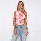 Damen Crop-Top mit asymmetrischem Ausschnitt und floralen Akzenten R&B