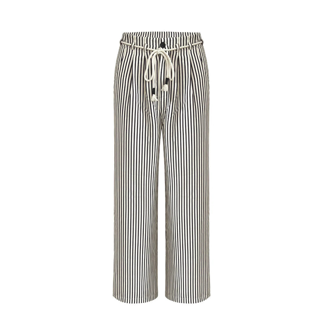Damen Bequeme Strandhose mit lässigem Streifenmuster und geflochtenem Bund R&B