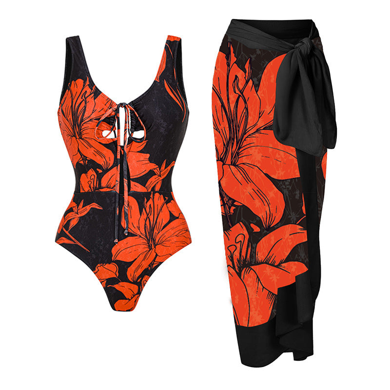 Damen Badeanzug mit asymmetrischem Schnitt und floralen Akzenten R&B