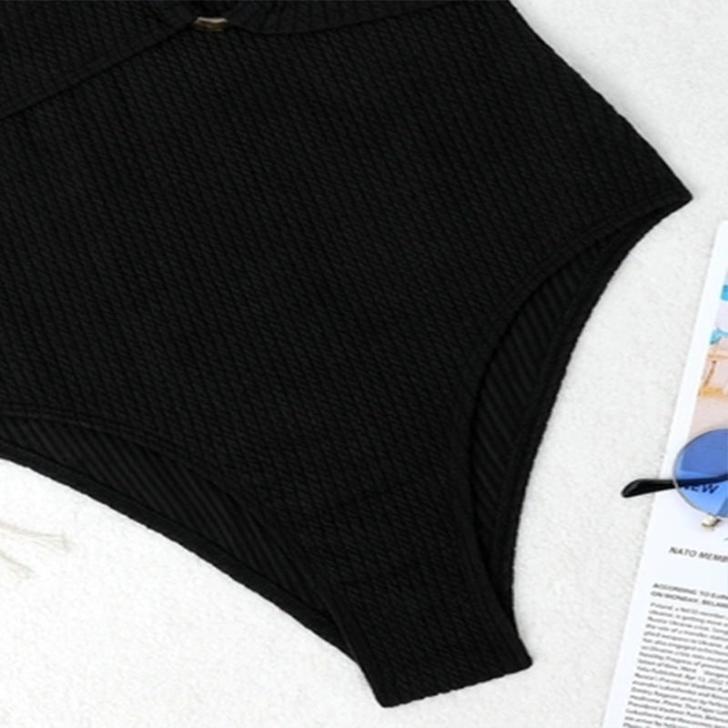 Damen Eleganter Einteiler Badeanzug mit modischem Wickeldetail und tiefem V-Ausschnitt R&B