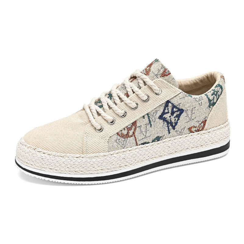 Damen modische Sneakers mit trendigem Textil-Obermaterial und geflochtener Sohle