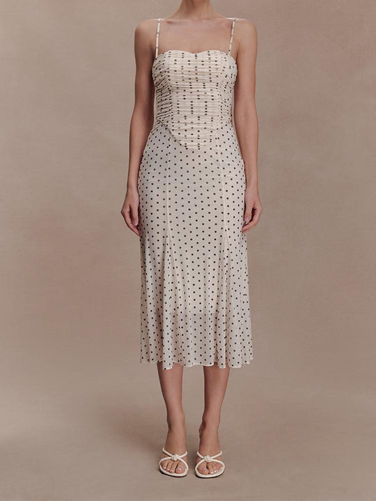Damen Midi-Party-Kleid mit Rüschendetails und transparenter Stoffstruktur R&B