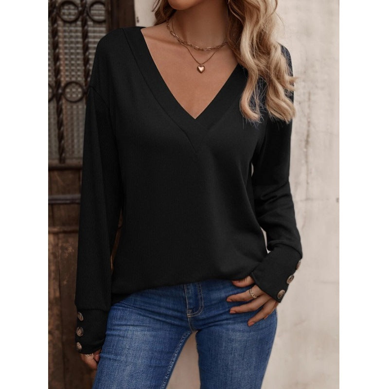 Damen Langarmshirt mit V-Ausschnitt und lockerer Passform