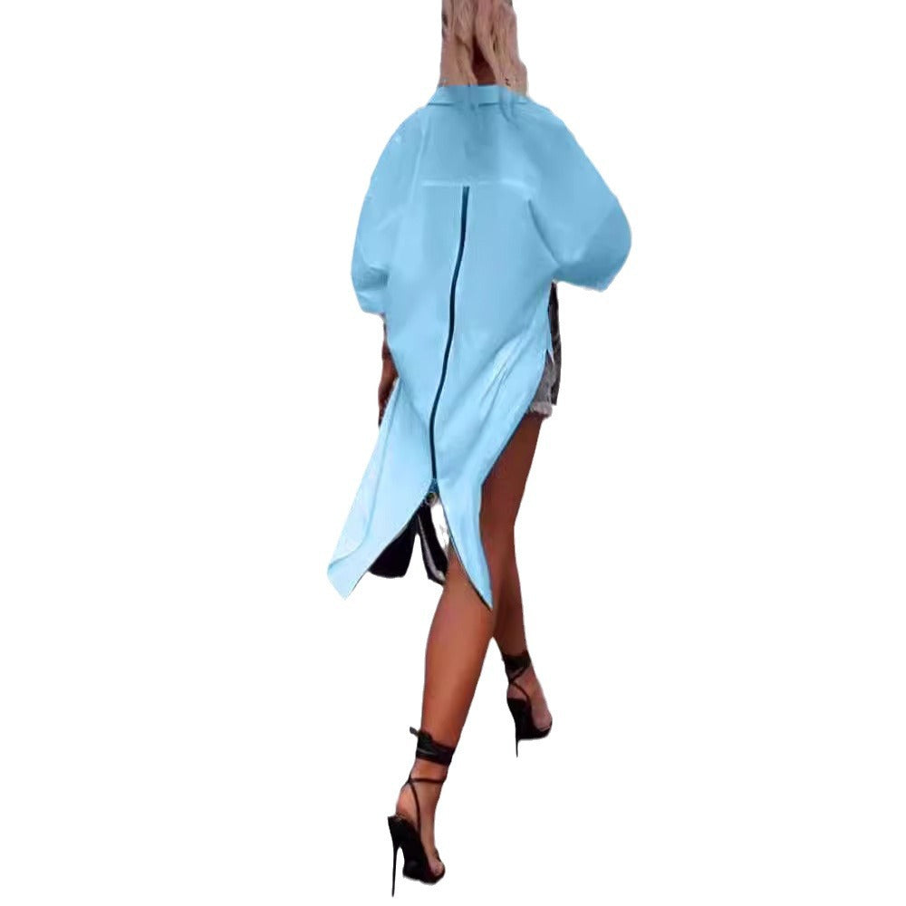 Damen nan weites Hemdkleid mit mittigem Rückenreißverschluss, geschlitztem Schwalbenschwanzsaum und halblangen Fledermausärmeln R&B