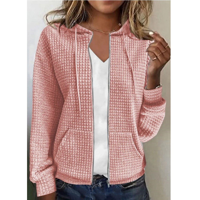 Damen bequeme Waffelmuster-Jacke mit praktischen Taschen R&B