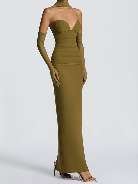 Damen Elegantes Schulterfreies Maxikleid mit figurformenden Einsätzen R&B