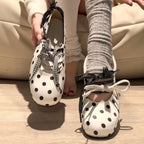 Damen Freizeit-Ballerinas mit modischem Punkte-Design und verstellbaren Schleifen R&B