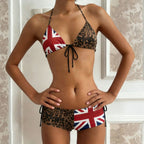 Damen Bikiniset mit Leopardenmuster und Union Jack Akzenten R&B