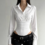Damen eleganter Bodysuit mit feinem Kragen und Knopfdetails R&B