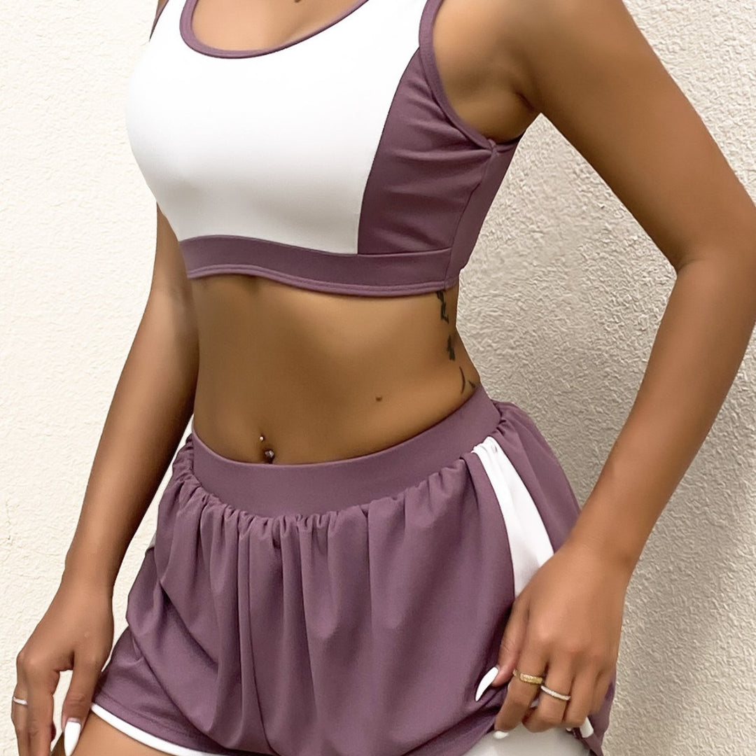 Damen Sportliches Crop-Top Short Set R&B