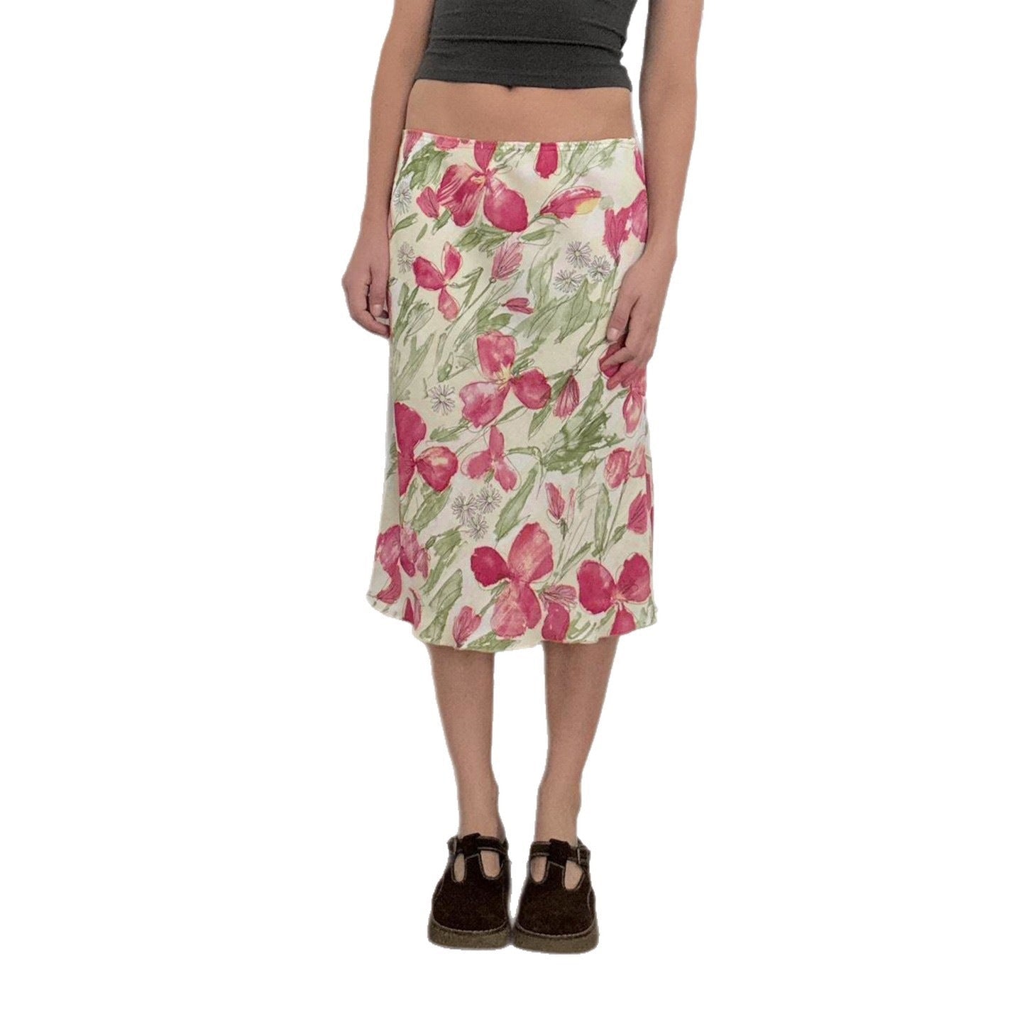 Damen eleganter Midirock mit floralen Motiven und schwingendem Schnitt R&B