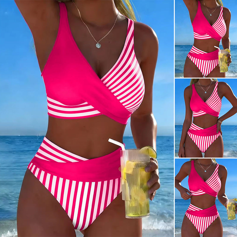 Damen Sportlicher Zweiteiliger Badeanzug mit asymmetrischem Design R&B