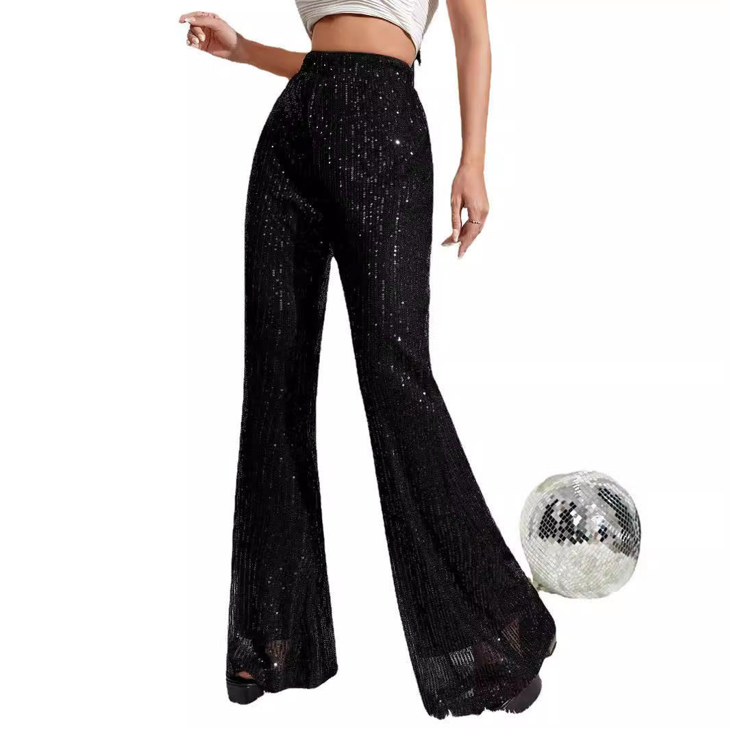 Damen Elegante Hochwasserhose mit Glitzer-Details R&B