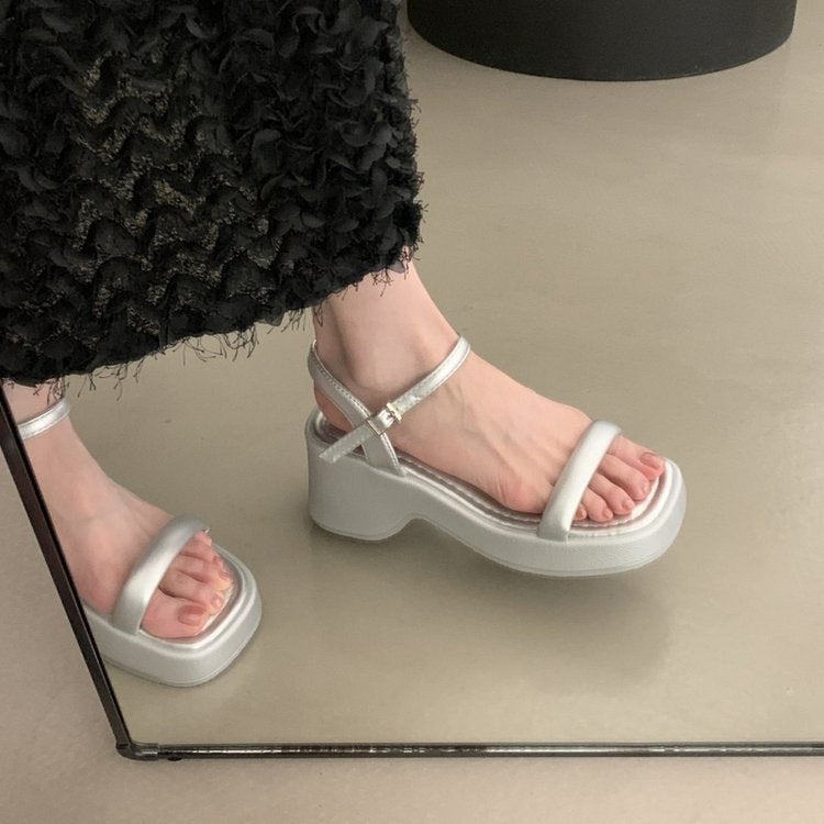 Damen modische Plateau-Sandalen mit verstellbarem Riemen und rutschfester Sohle R&B