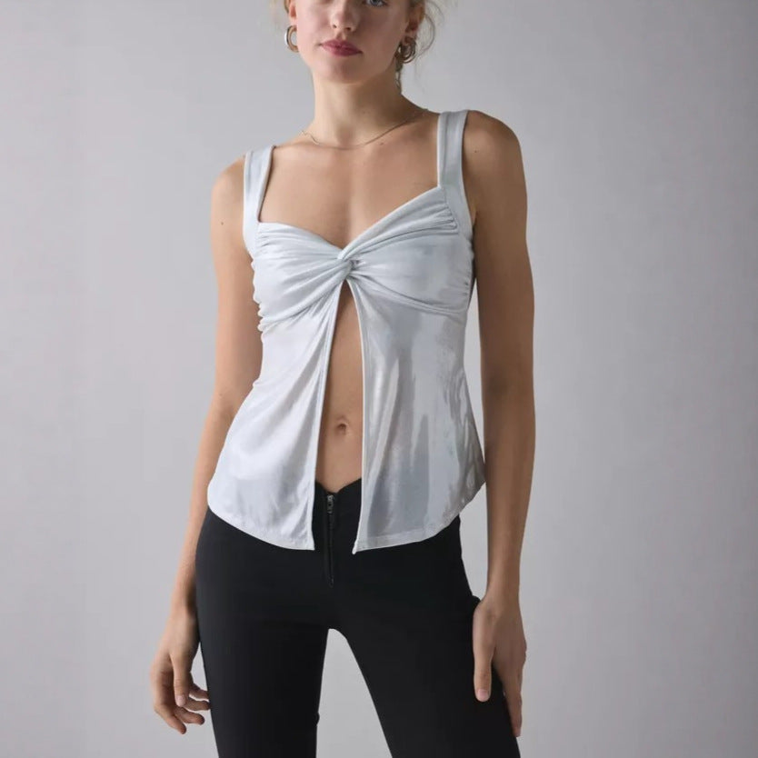 Damen Glänzendes Oberteil mit Wickeldetail R&B