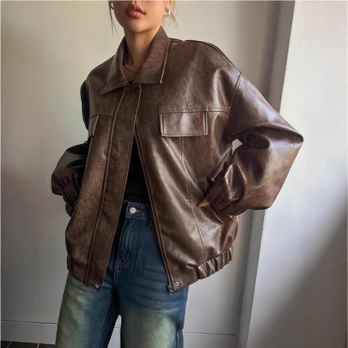 Damen Lässige oversized Kunstjacke mit praktischen Taschen R&B