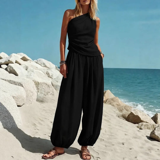 Damen Elegantes Einteiler-Outfit mit Fließendem Schnitt und One-Shoulder-Design R&B