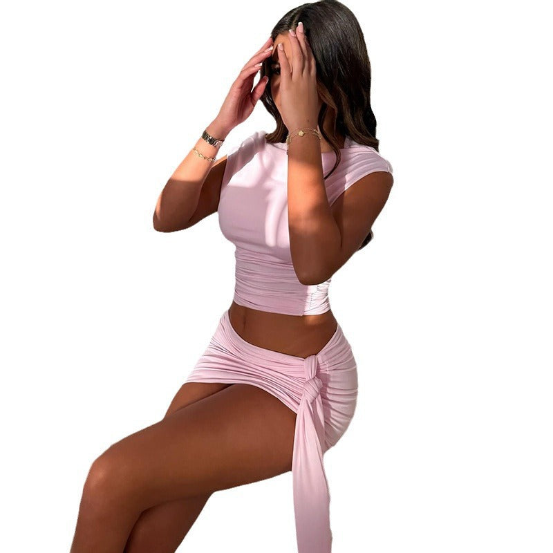 Damen Figurbetontes Crop-Top und Minirock Set R&B