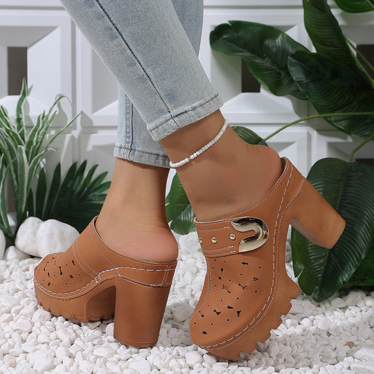 Damen modische Clogs mit perforiertem Design und elegantem Blockabsatz R&B