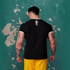 Herren nan Vintage Trainingsshirt mit Rundhalsausschnitt Kontrastbündchen und Retro-Bodybuilding-Druck R&B