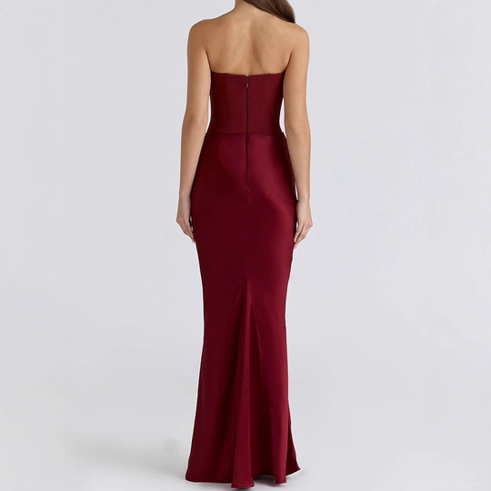 Damen Elegantes Abendkleid mit strukturiertem Corsage-Oberteil und fließendem Rock R&B